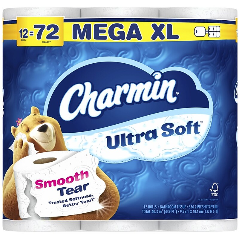 Charmin Ultra Soft Mega XL Toilet Paper, 2-Ply, White, 336 Sheets/Roll, 12 Rolls/Pack (08471) image 1
