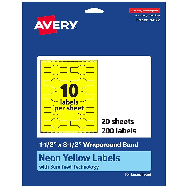 Avery Cigar Laser/Inkjet Multipurpose Labels, 1.5" x 3.5", Neon Yellow (200/Pack) image 1
