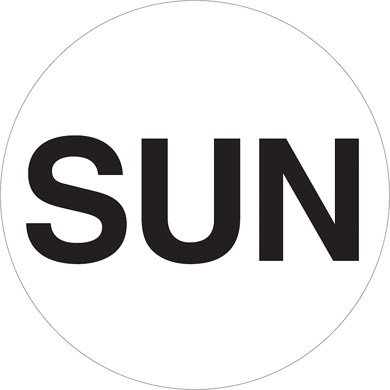 Tape Logic "SUN" Days of the Week Label, 1" Dia., White, 500/Roll (DL6561) image 1