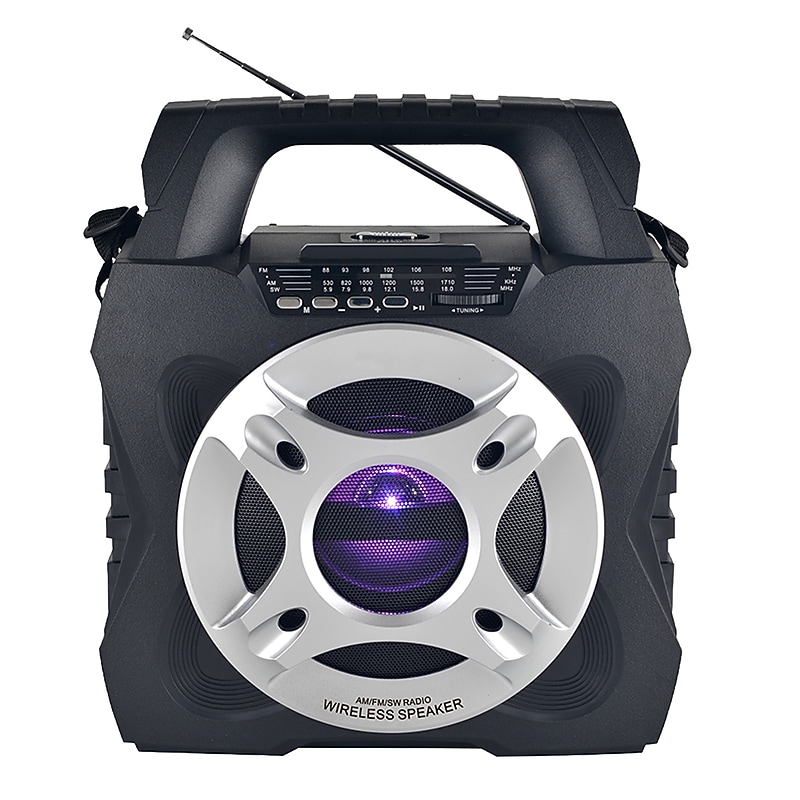QFX Wireless Retro Jukebox-Style Portable Bluetooth AM/FM/Shortwave Radio with Flashlight & Solar Panel, Black (R-45) image 1