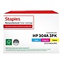 Staples Remanufactured C/M/Y Color Toner Replace HP 304A/Canon 118 (TRCF340A3PK/STCF340A3PK), 3/Pack