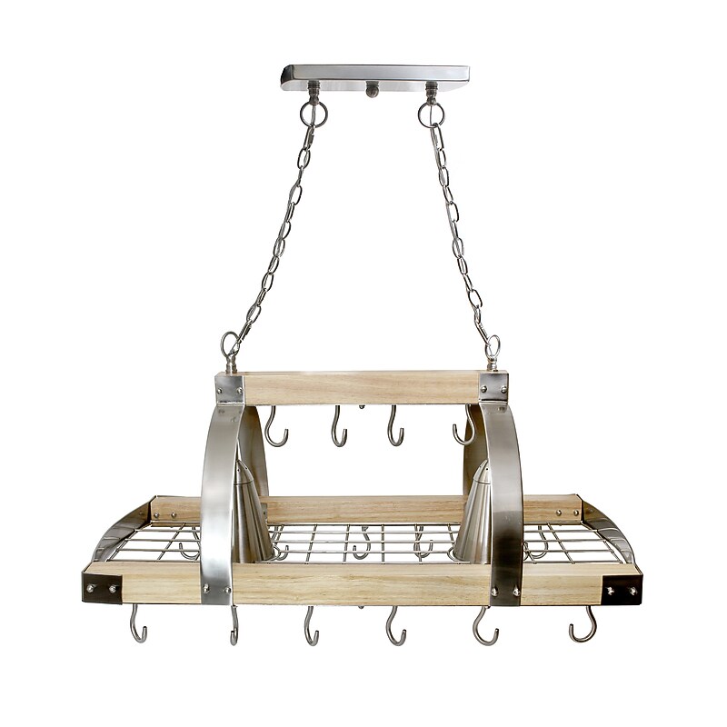 Elegant Designs 2 Light LED Kitchen Pot Rack with Downlights, Wood (PR1001-WOD) image 1