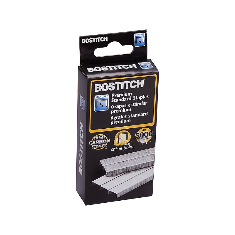 Bostitch Premium 1/4" Length Standard Staples, Full Strip, 5000/Box (SBS191/4CPR) image 1