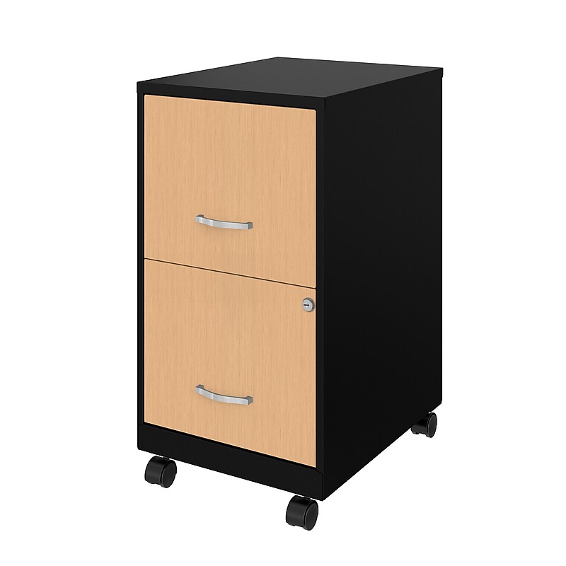 Space Solutions 2-Drawer Mobile File Cabinet, Letter Size, Lockable, 26.7"H x 14.25"W x 18"D, Black/Platinum Oak (25855) image 1