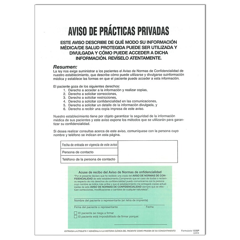 Cosco Notice of Privacy Practices with Label, English, 8-Part, 250 Forms/Pack (074045) image 1