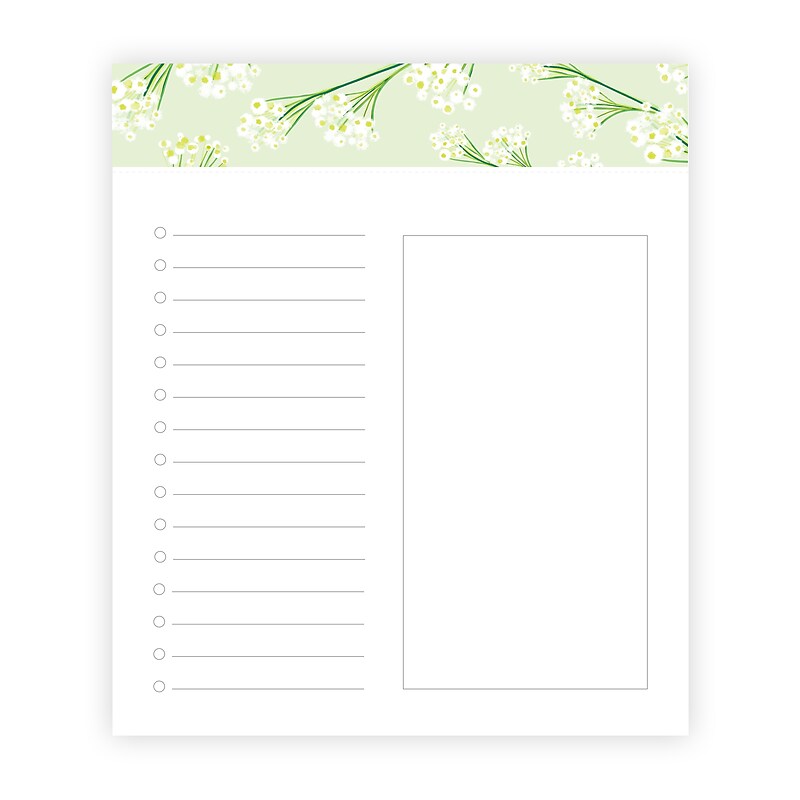 lake + loft Split List Notepad, 6” x 7”, Tiny Blooms Cucumber, 100 Sheets (SLSWNP-005) image 1