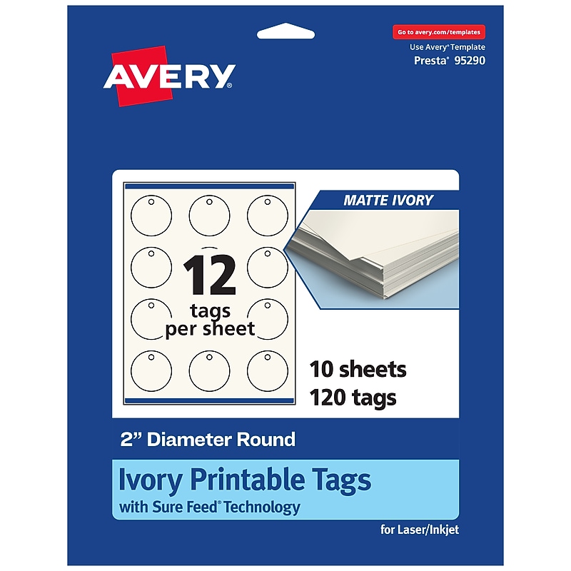 Avery 2" Diameter Blank Price & Merchandise Tags, Ivory, 120/Pack (95290-MIT10) image 1