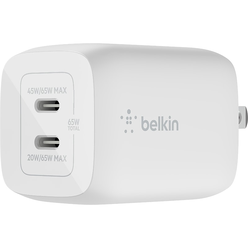 Belkin BoostCharge Pro GaN USB-C Wall Charger, 65W, White (WCH013DQWH) image 1
