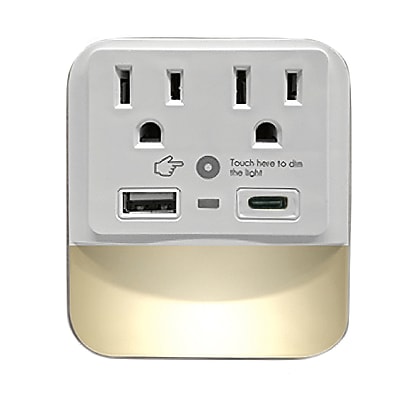 Ciao Tech 2-Outlet Travel Charger Surge Protector Wall Tap with 2-USB Ports & LED Night-Light, 300-Joules, White (CPATU00-066) Simolary simolary.com