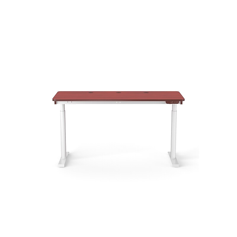 VersaDesk PowerLift 60"W Electric Rectangular Adjustable Standing Desk, Cherry/White (PLSDR6024-WC-APP) image 1