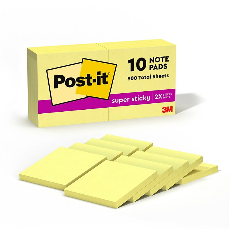 Post-it Super Sticky Notes, 3" x 3", Canary Collection, 90 Sheet/Pad, 10 Pads/Pack (654-10SSCY) image 1