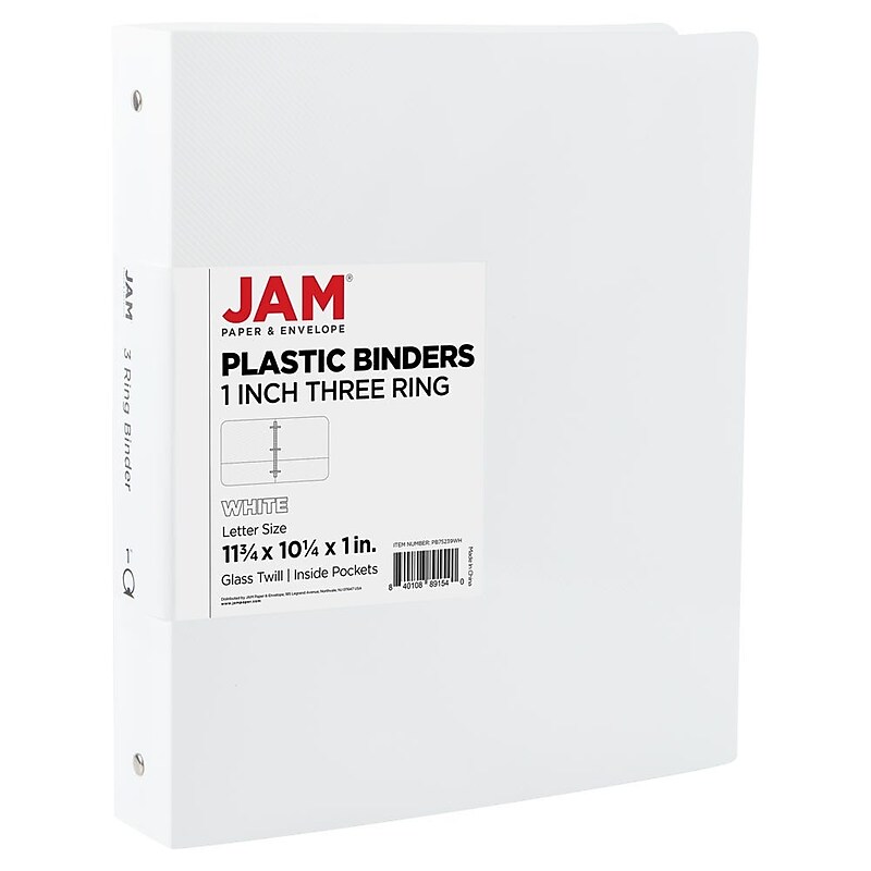 JAM Paper 1" 3-Ring Flexible Poly Binder, White (PB75239WH) image 1