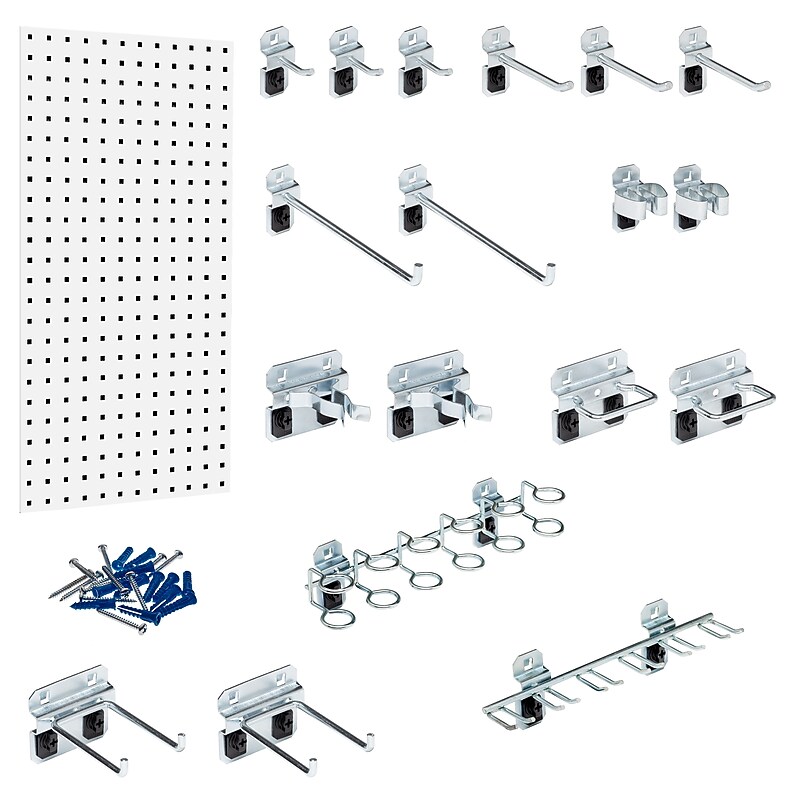 Triton Products LocBoard 18" x 36" x 9/16" Steel Square Hole Pegboard, 18 Assorted Hooks (LB18-1WH-KIT) image 1