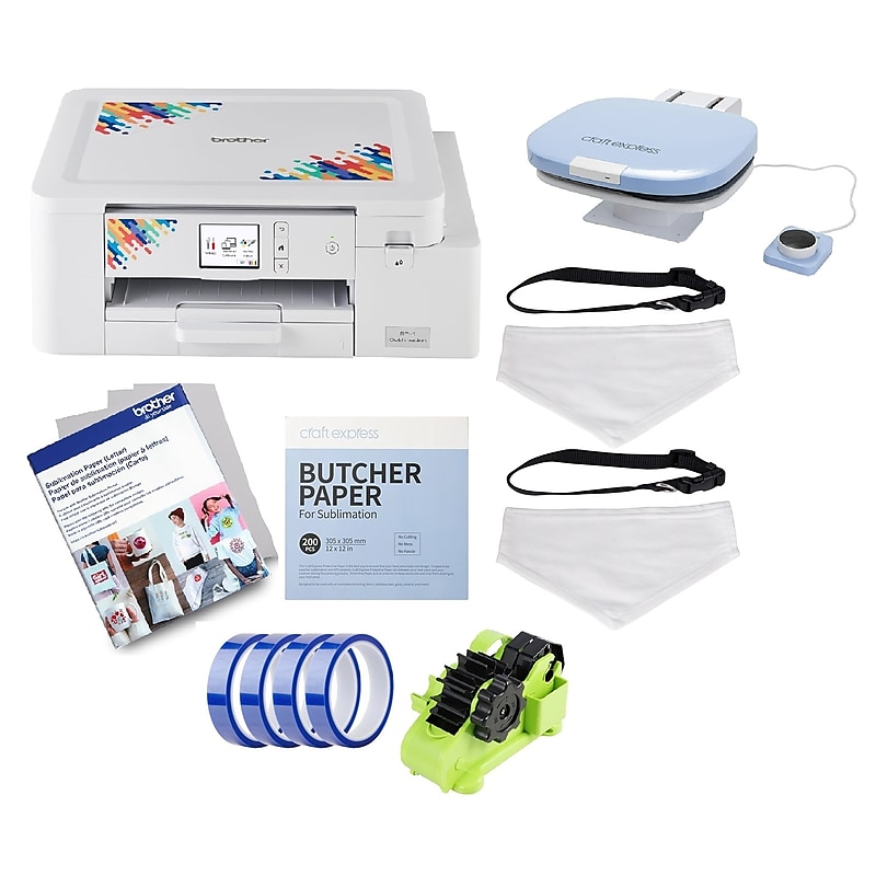 Brother Sublimation Printer and Craft Express Elite Auto Heat Press Bundle, Pet Scarves image 1