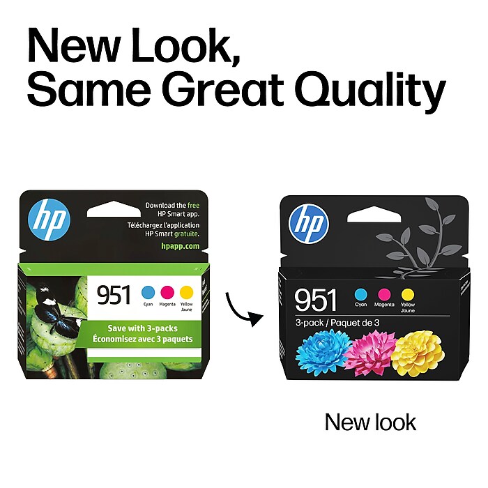 HP 951 Cyan/Magenta/Yellow Standard Yield Ink Cartridge, 3/Pack