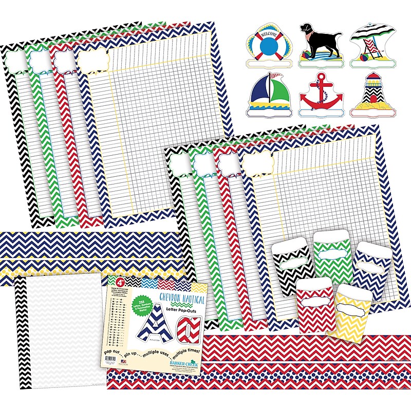 Barker Creek Nautical Chevron Calssroom Set, 403/Set (BCP3526) image 1