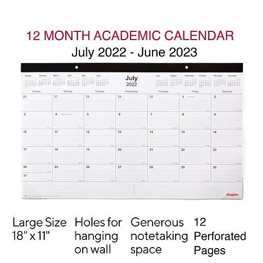 2023 Calendar Staples 2022 2023 Staples Academic 18 X 11 Monthly Calendar Black St17004 22 Staples