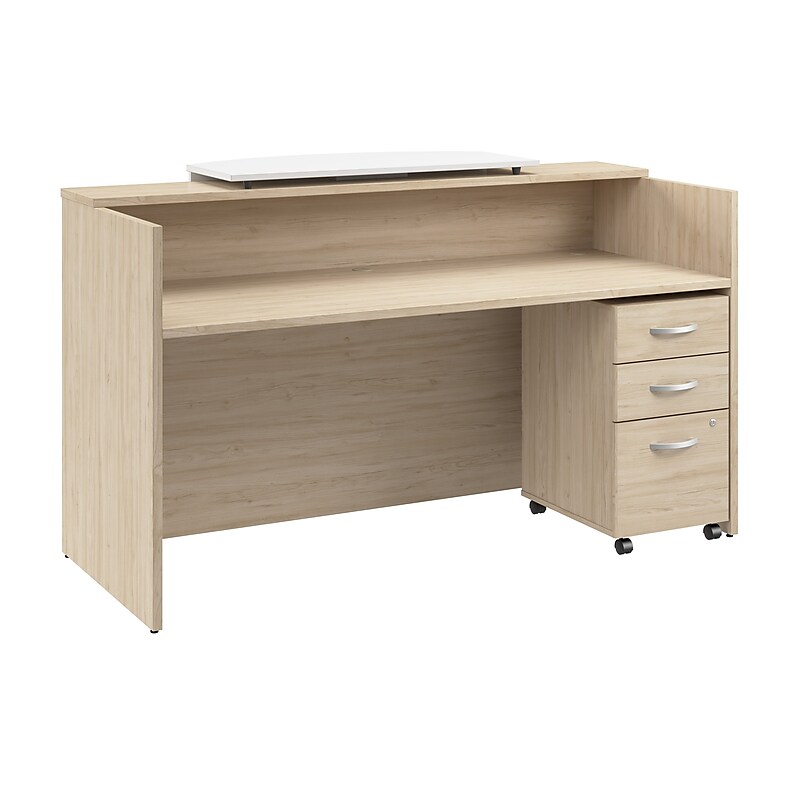Bush Business Furniture Arrive 72"W Reception Desk with Counter and Mobile File Cabinet, Natural Elm (ARV008NE) image 1