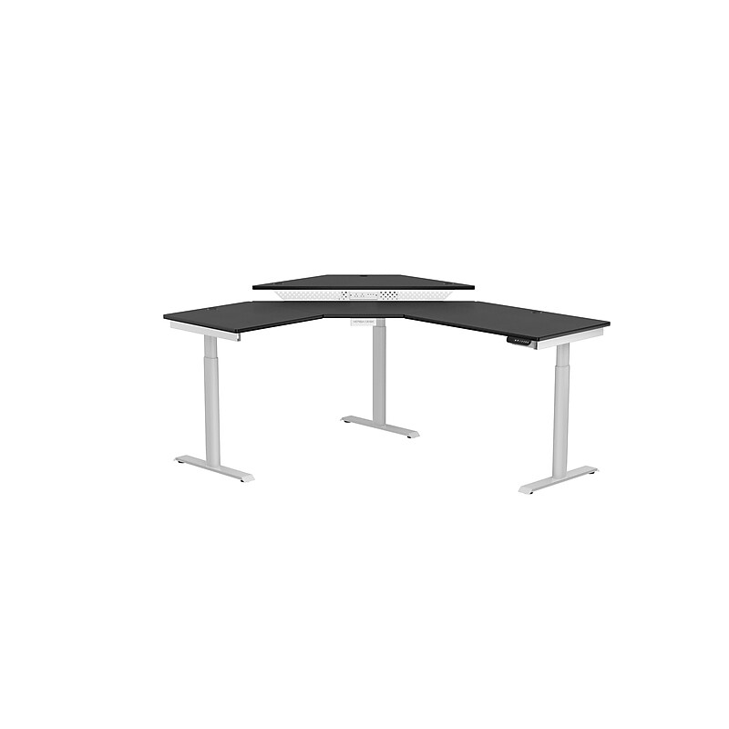 VersaDesk PowerLift 72"W Electric Corner Adjustable Standing Desk, Black/White (PLCSD6072-WB-APP) image 1