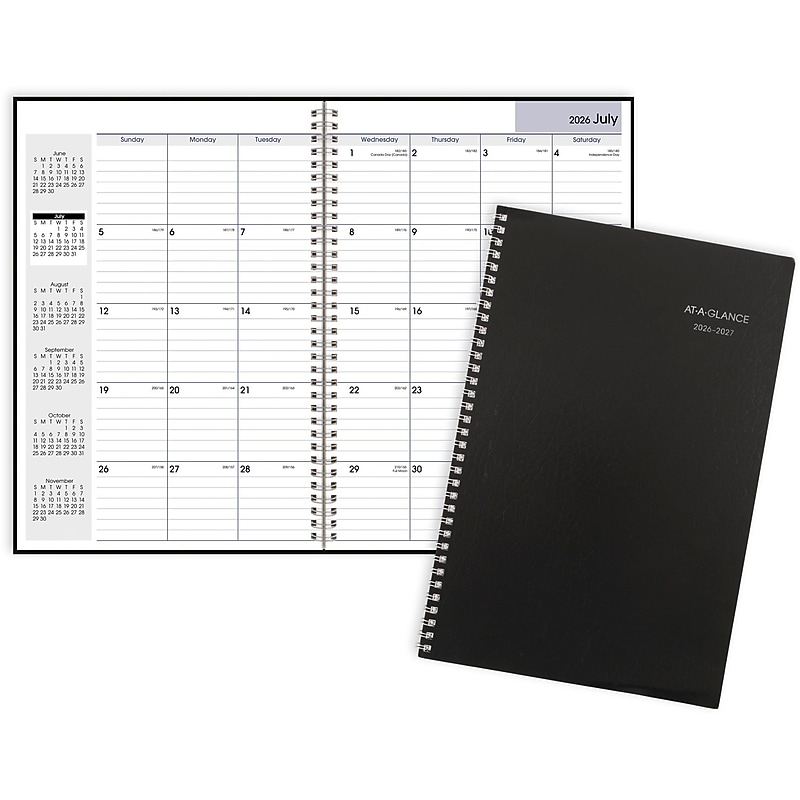 2026-2027 AT-A-GLANCE DayMinder 8" x 12" Academic Monthly Planner, Faux Leather Cover, Black (AY2-00-27) image 1