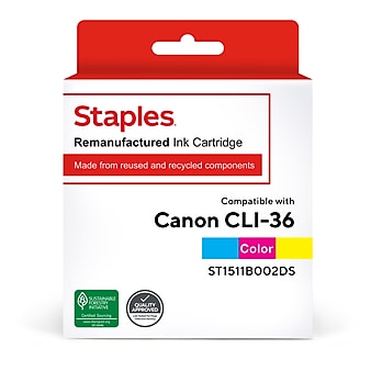 Staples Remanufactured Color Standard Yield Ink Cartridge Replacement for Canon CLI-36 (TR1511B002DS/ST1511B002DS)