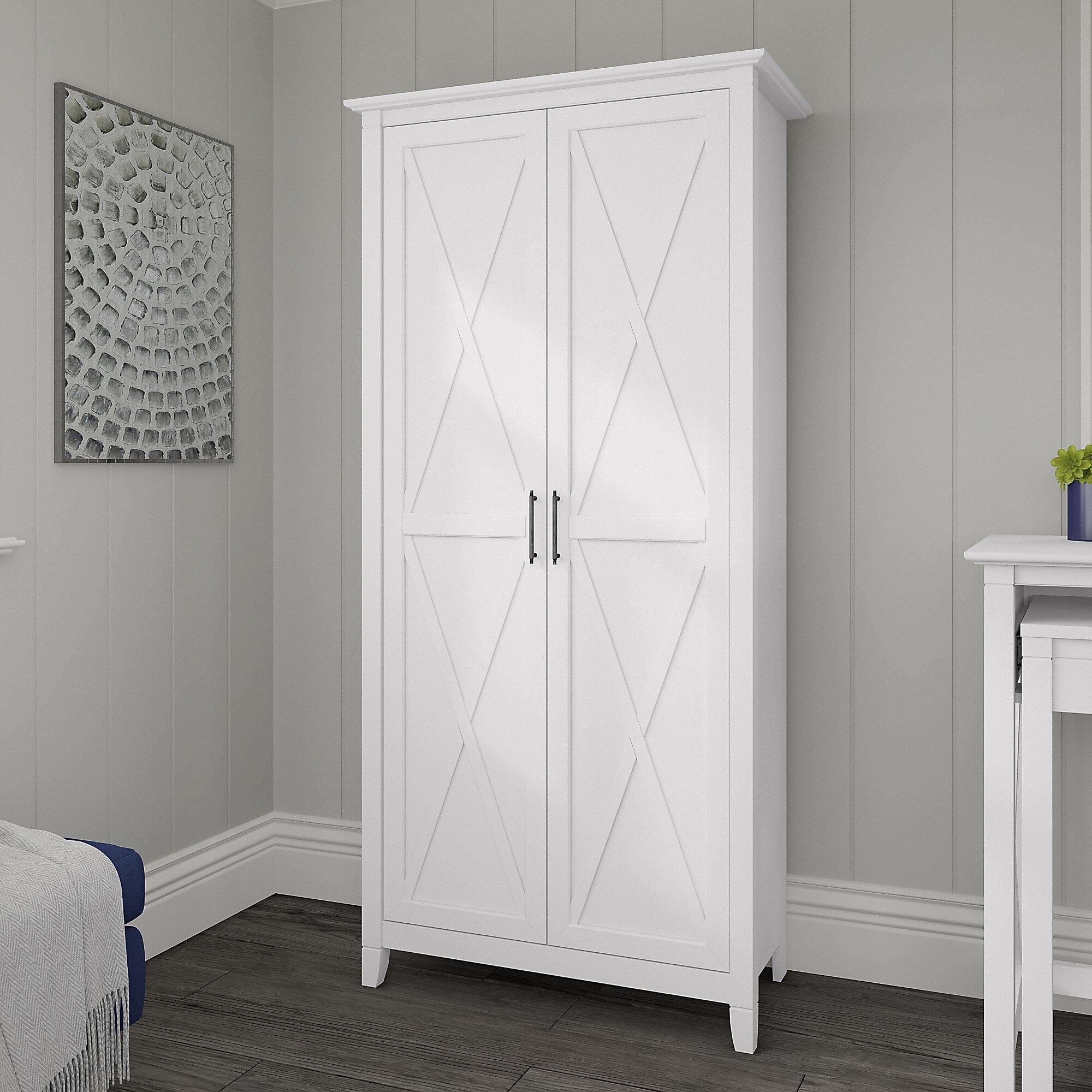 Bush Furniture Key West 66″ Tall Storage Cabinet with Doors and 5 Shelves, Pure White Oak (KWS266WT-03) Sansujyuku sansujyuku.com