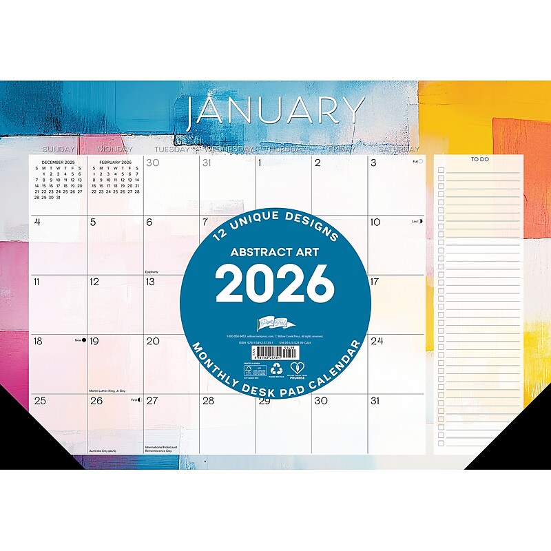 2026 Willow Creek Abstract Art 17" x 12" Monthly Desk Pad Calendar (57391) image 1