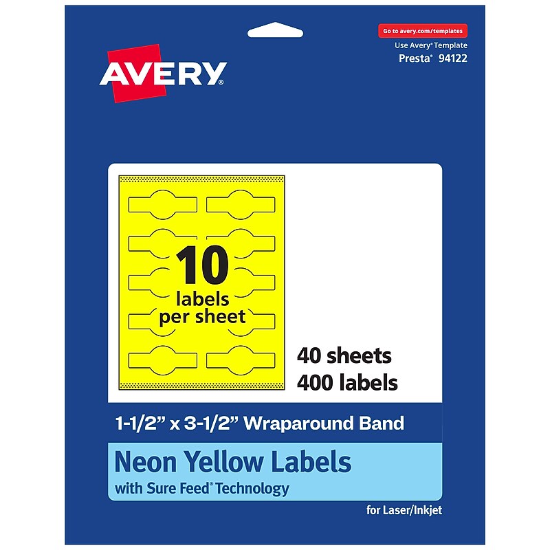 Avery Cigar Laser/Inkjet Multipurpose Labels, 1.5" x 3.5", Neon Yellow (400/Box) image 1