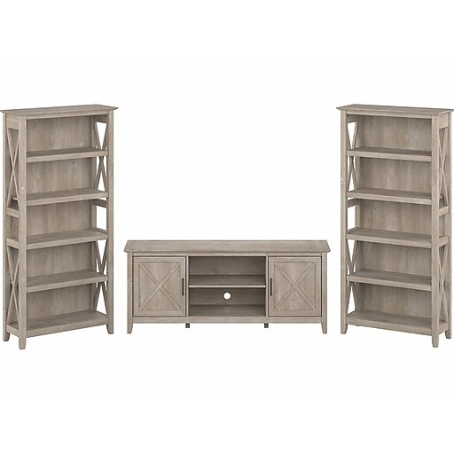 Bush Furniture Key West TV Stand with 5Shelf Bookcases, Screens up to