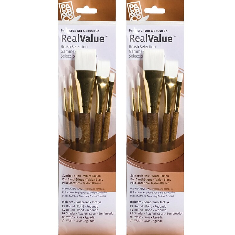 Princeton RealValue Short Handle Mixed Media Synthetic Taklon Variety Brush Set, 5/Set, 2 Sets/Bundle (PBXPR9144-2) image 1