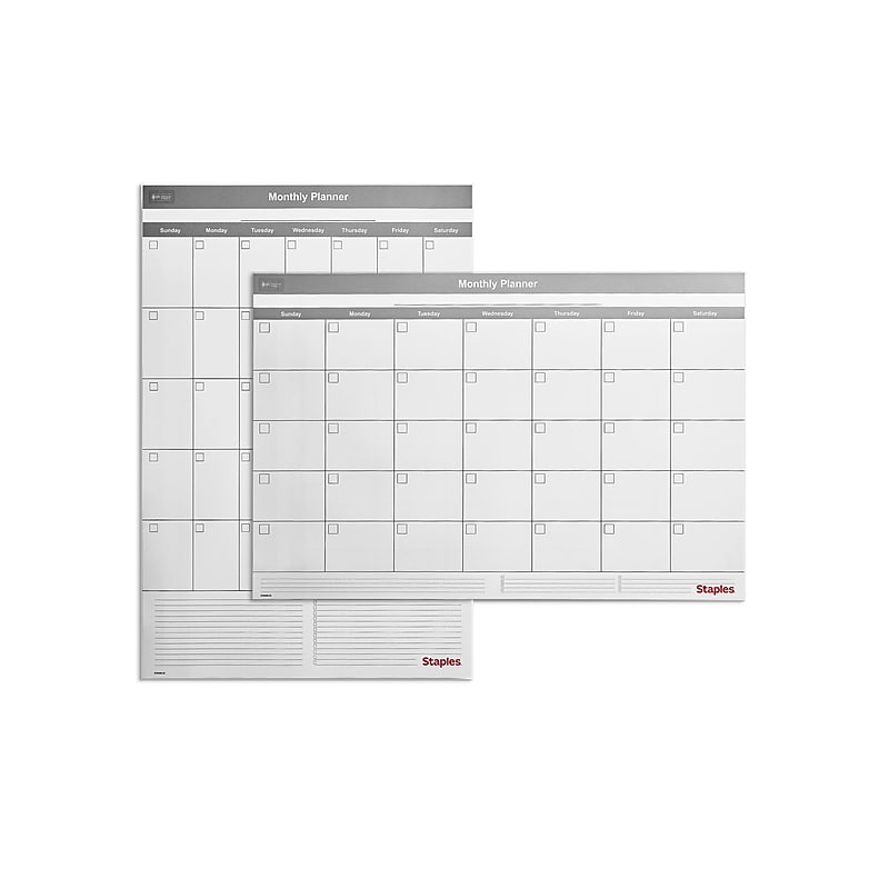 Staples 24" x 36" Monthly Dry-Erase Wall Calendar, Undated, Reversible, White/Gray (ST60365-23) image 1