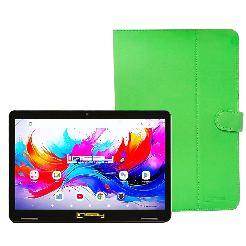 LINSAY F10 Series 10.1" Tablet, Wi-Fi, Octa Core, 256GB eMMC, Android 15, Green Leather Case (F10IPGBCGREPLUS) image 1