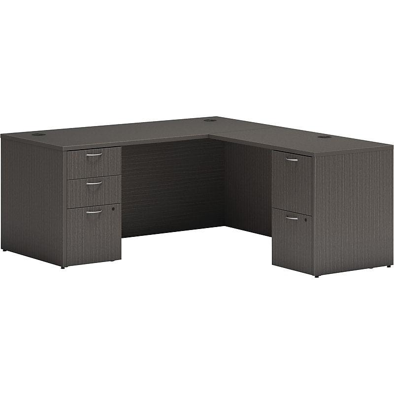 HON Mod 66"W L-Shaped Double-Pedestal Desk, Slate Teak (HLPL6672LDESKSL1) image 1