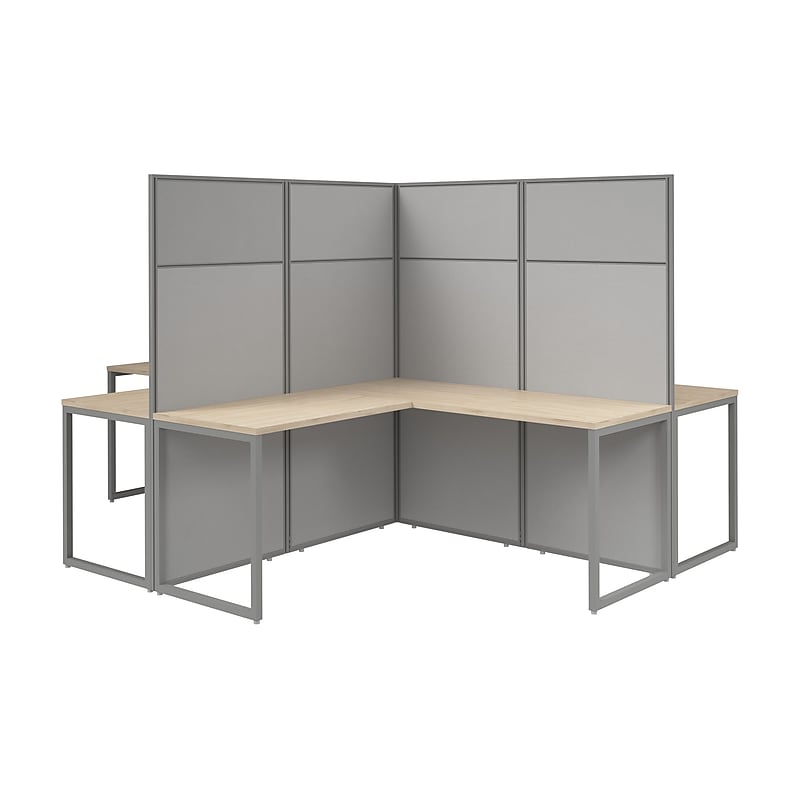Bush Business Furniture Easy Office 4 Person L Shaped Cubicle Desk, Natural Elm (EODH760NE-03K) image 1