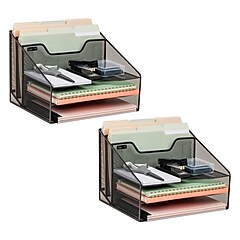 Mind Reader 5-Compartment Metal Desk File Organizer, Black, 2/Pack