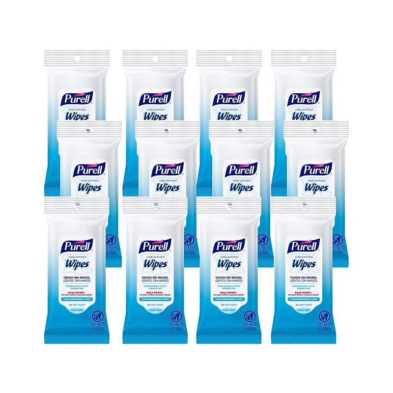 PURELL Hand Sanitizing Wipes, Clean Refreshing Scent, 20 Wipes/Pack, 12 Packs/Carton (9124-12-CMR) image 1