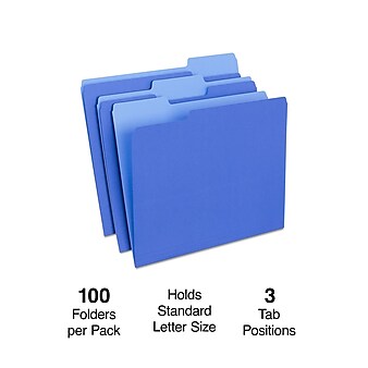 Staples® File Folder, 1/3-Cut Tab, Letter Size, Blue, 100/Box (ST224527-CC)