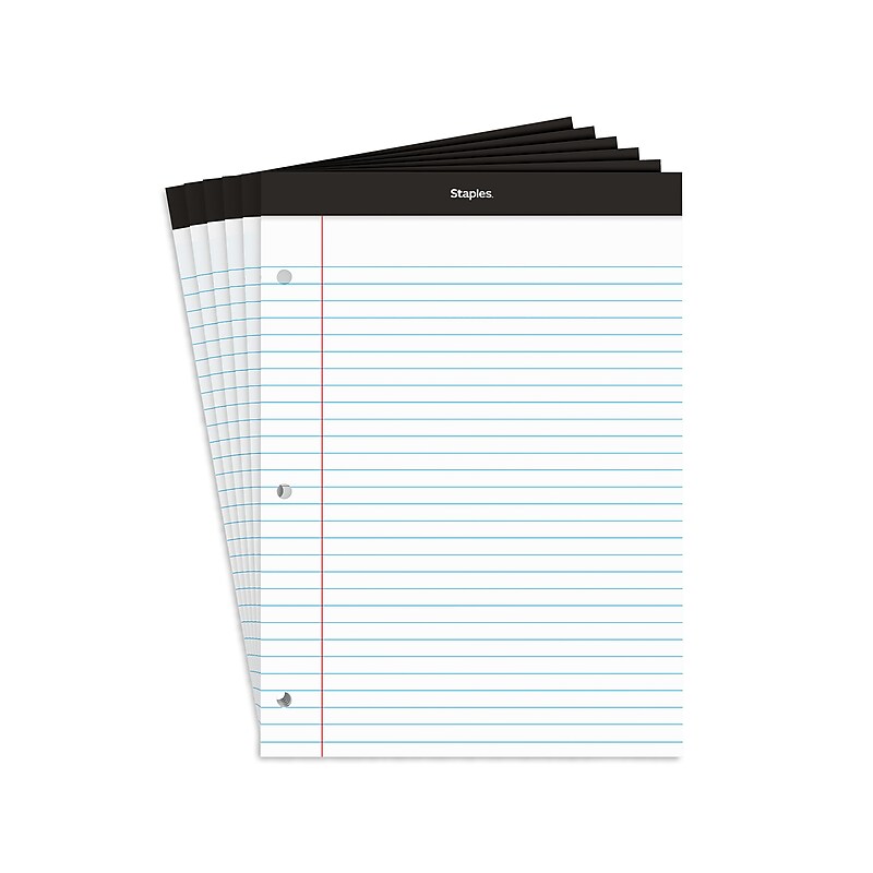 Staples Notepads, 8.5" x 11.75", Wide Ruled, White, 100 Sheets/Pad, 6 Pads/Pack (ST57350) image 1