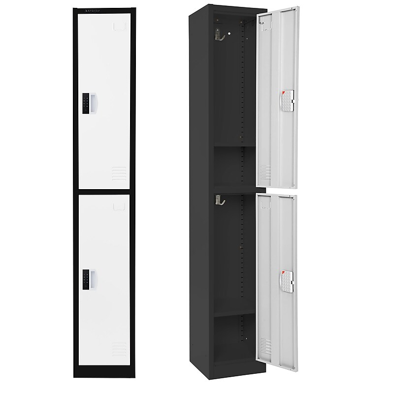 AdirOffice 72"H 2-Tier Black/White Storage Locker (ADI629-202-B-W-DL) image 1