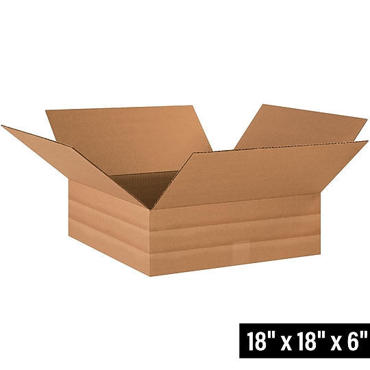Staples Multi‑Depth Corrugated Boxes, 18” x 18” x 6”, Adjustable Kraft Cartons for Packing, Shipping & Storage — Pack of 20~#|#~B8E21FAA-963A-4DC3-B59FF301B8A11983_sc7