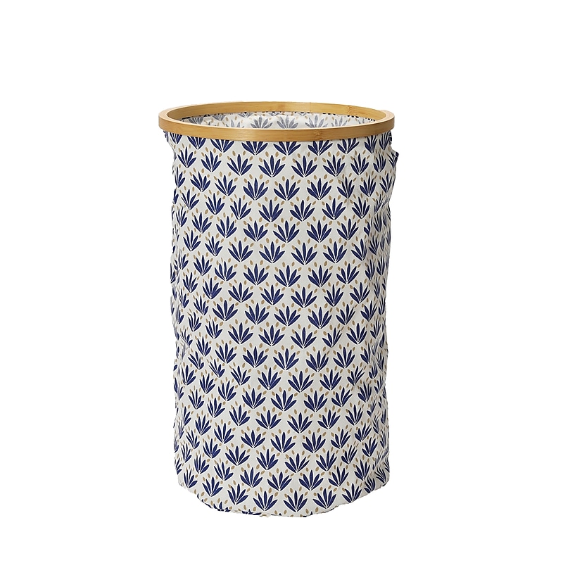 Household Essentials Krush Collapsible Laundry Hamper, Bamboo, Blue Cacti (2282-1) image 1
