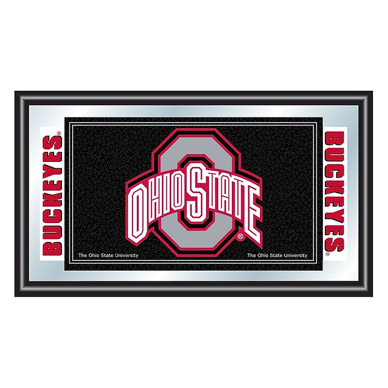 Trademark Global® 15" x 26" Wood Framed Mirror, Black, The Ohio State University Logo and Mascot image 1