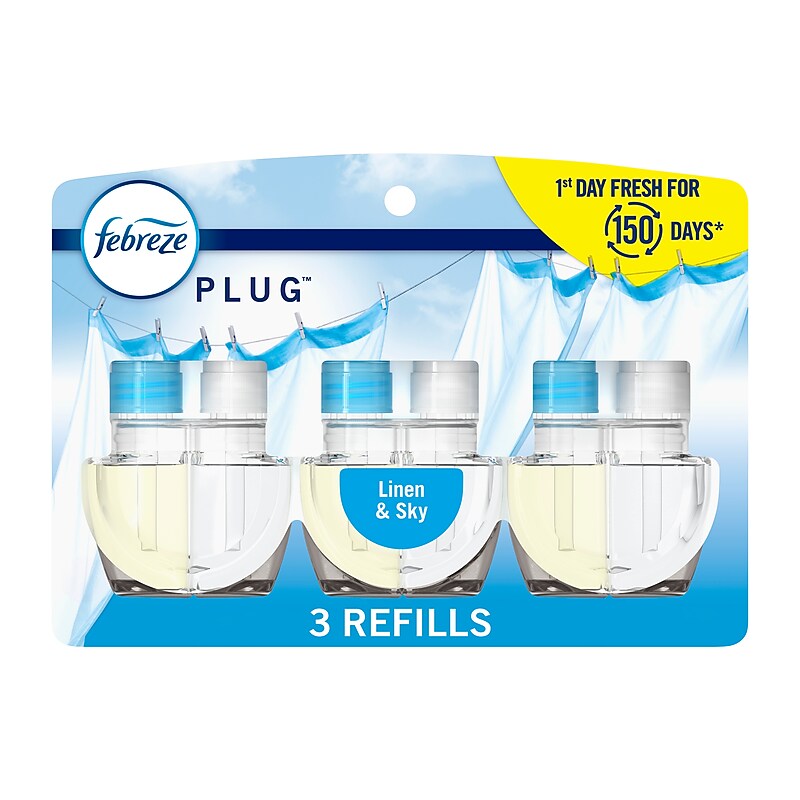 Febreze Fade Defy Plug Air Freshener Warmer Refill, Linen & Sky Scent, 0.87 fl. oz., 3/Pack (54344) image 1