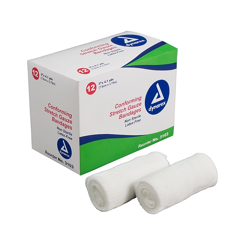 Dynarex 3" Single-Ply Stretch Gauze Bandage, 12/Pack, 8 Packs/Carton (3103) image 1
