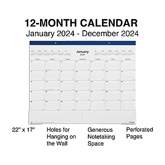 2024 Staples 22" x 17" Desk Pad Calendar, Navy (ST59700-24)