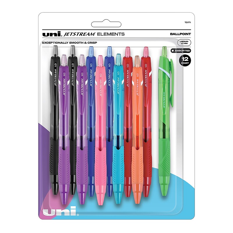 uni-ball JETSTREAM ELEMENTS Retractable Ballpoint Pens, Medium Point, Assorted Inks, 12/Pack (70171) image 1