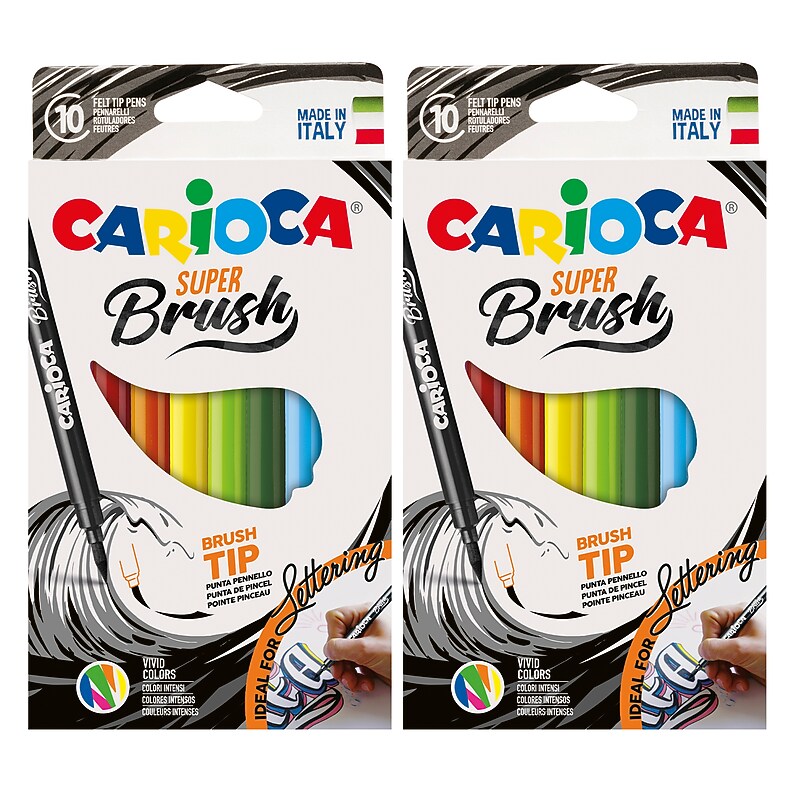 CARIOCA Super Brush Washable Kids Markers, Brush Tip, Assorted Colors, 10/Pack, 2/Bundle (CRA42937-2) image 1