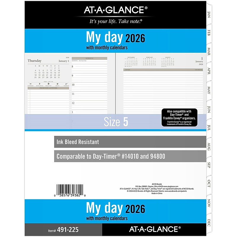 2026 AT-A-GLANCE 11" x 8.5" Daily & Monthly Planner Refill Pages, White/Brown (491-225-26) image 1