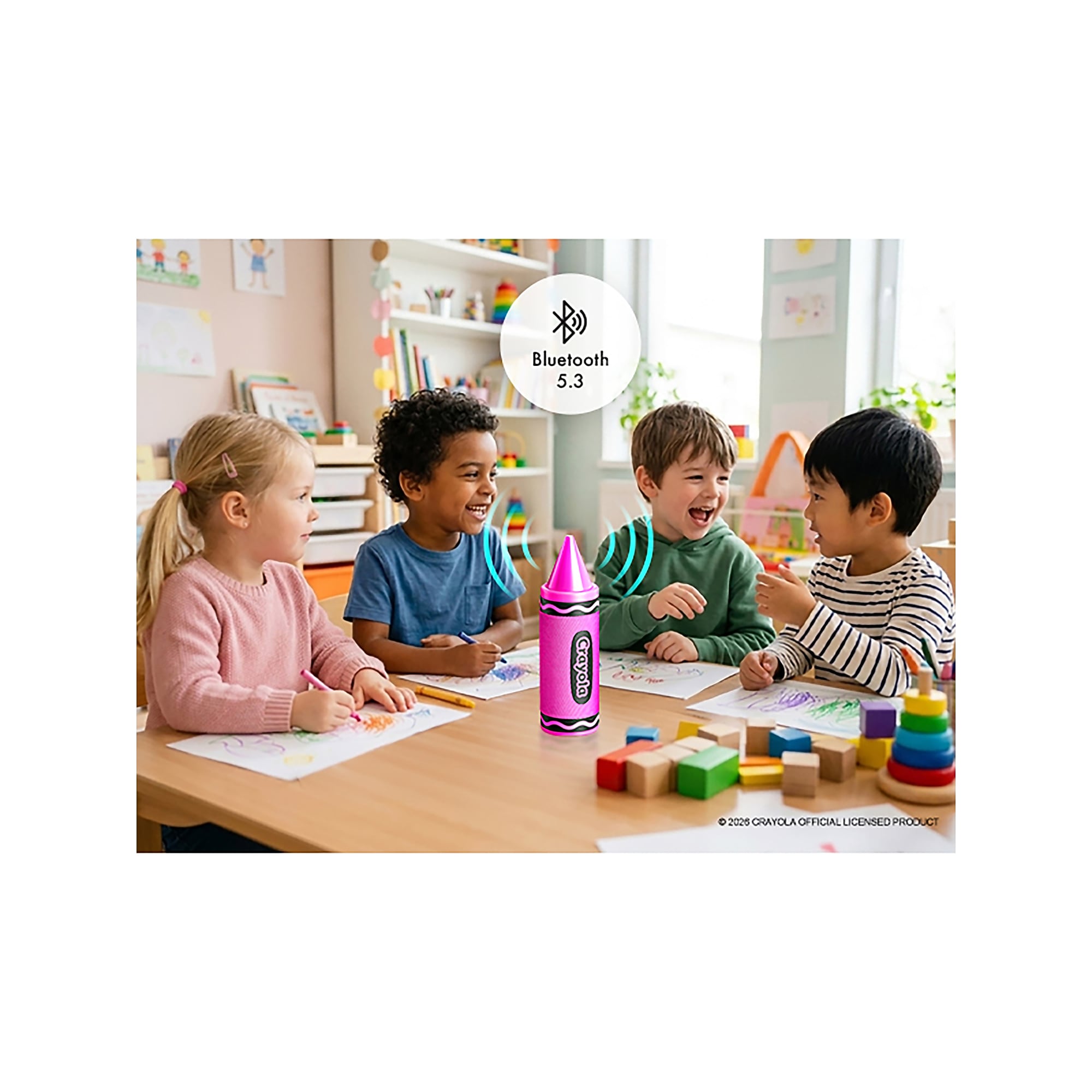 Crayola Wireless Bluetooth Portable Rechargeable Crayon Speaker with FM Radio, TWS & USB/microSD/Aux, Pink (CBT450P) Sansujyuku sansujyuku.com