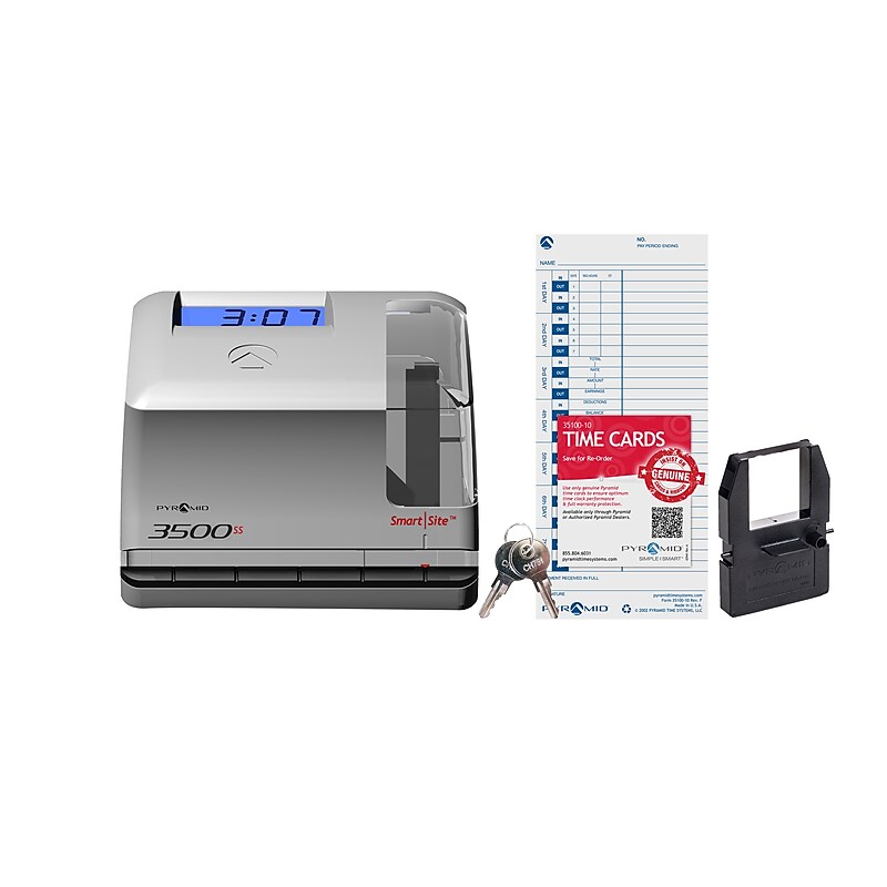 Pyramid Time Systems 3500 Series Unlimited Employee Punch Card Time Clock System, Light Gray/Charcoal (3500ss) image 1
